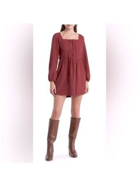 New Nordstroms Boho Whimsygoth Long Sleeve Smocked back Babydoll DRESS size Med